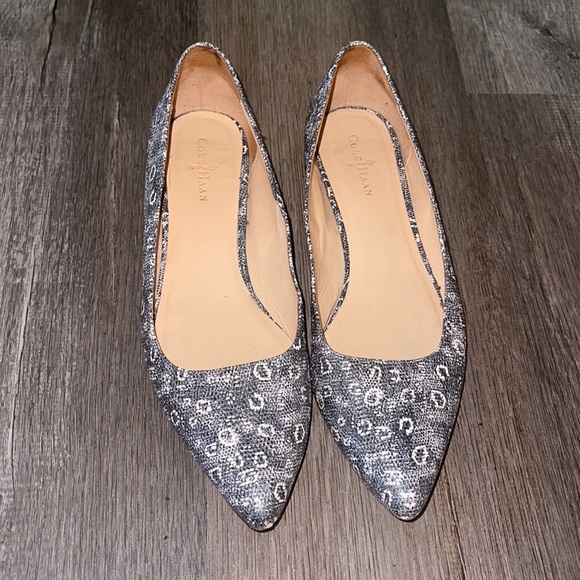 Cole Haan Shoes - SOLD Cole Haan Animal Print Black Pointed Toe Flats